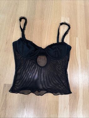 Edikted Black Sheer Mesh Crop Top with Keyhole